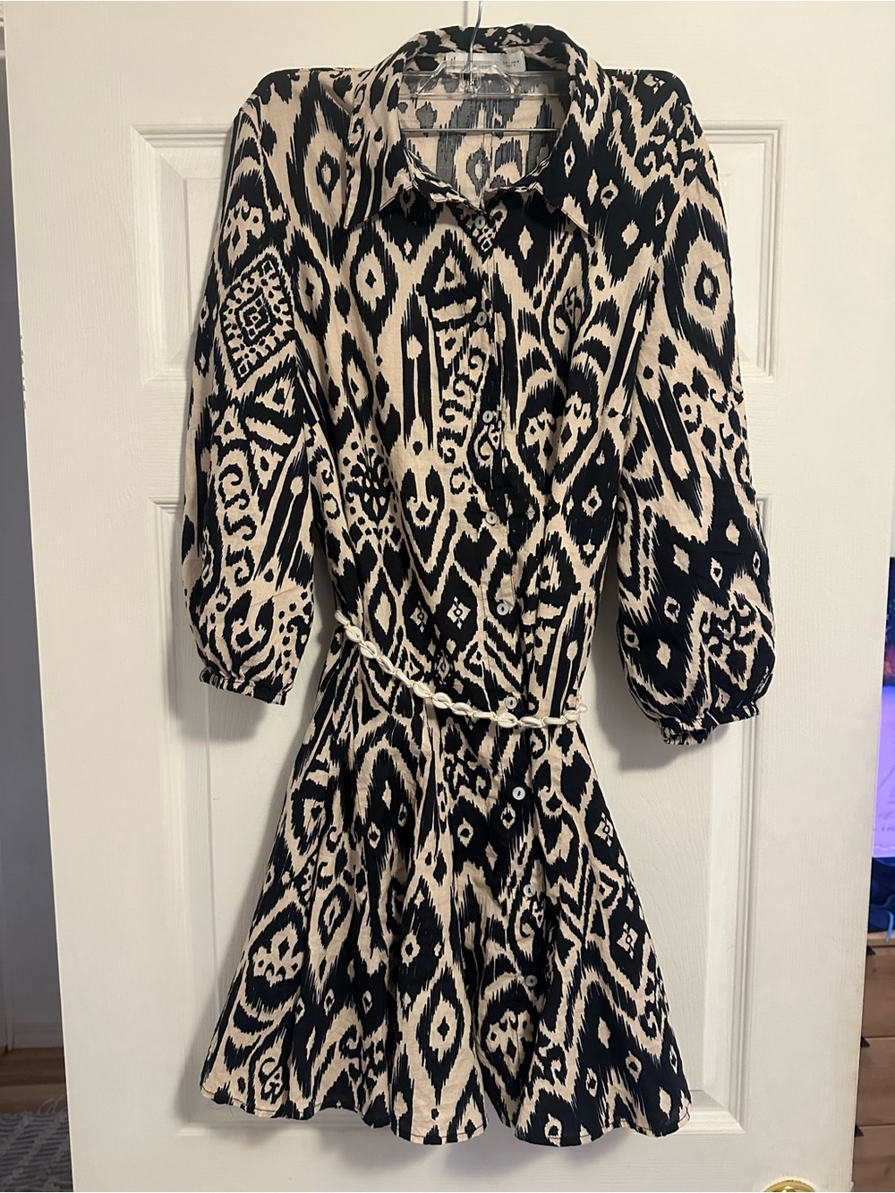 Mango Black and Cream Printed Midi Dress